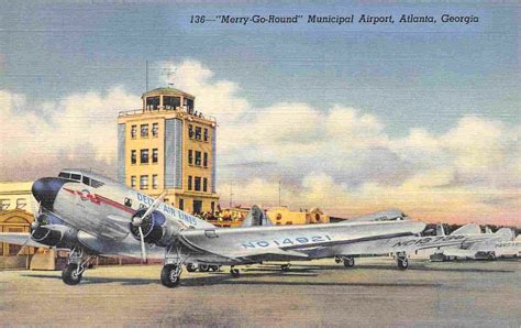 Atlanta Municipal Airport Delta Airline Plane Georgia 1950s Linen