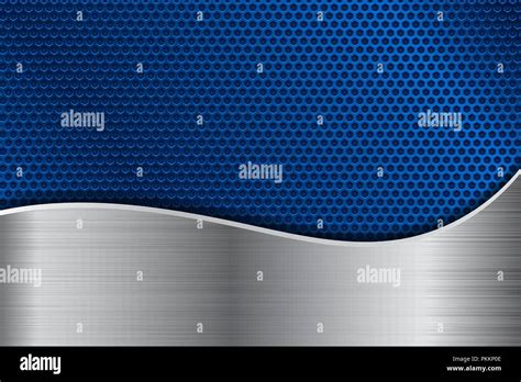 Blue Metal Perforated Background With Stainless Steel Wave Stock Vector