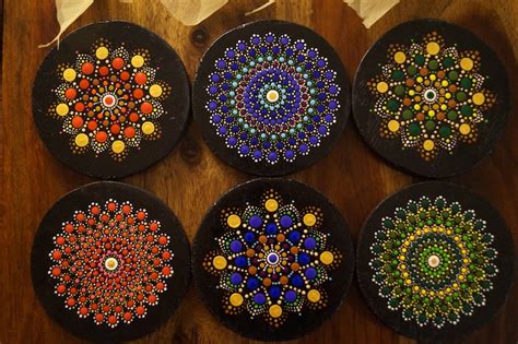 Dot Mandala Coaster Set Of 6 Red Green Blue Wood Coasters Etsy India