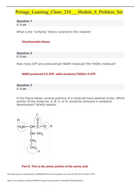 Portage Learning Chem 210 Module 8 Problem Set Exam Questions And