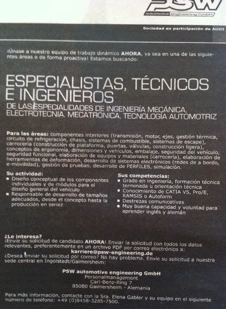 Oferta de empleo Especialistas Técnicos e Ingenieros as Ofertas de