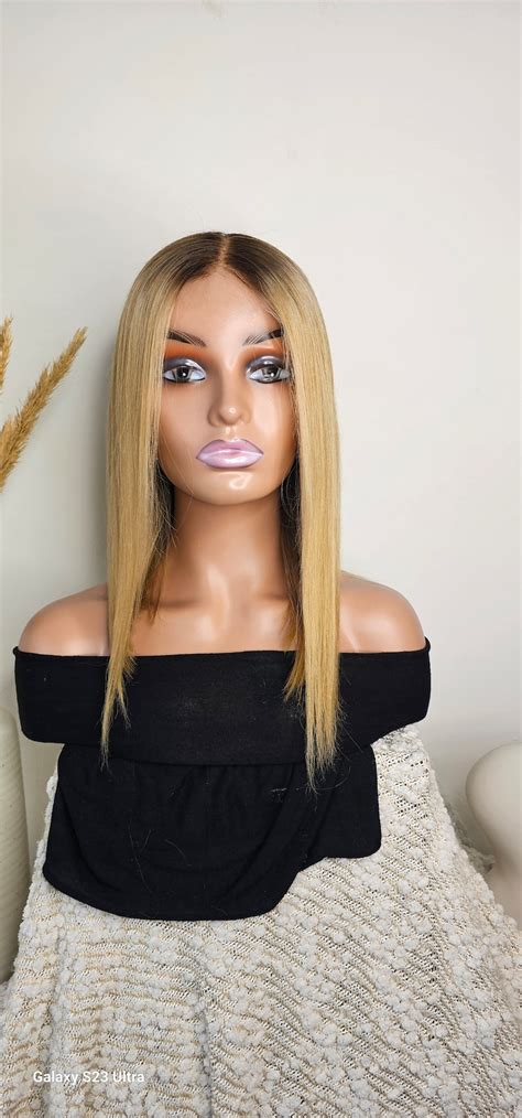 LILLY Luxurious Golden Blonde Lace Front Wig With Dark Brown Roots