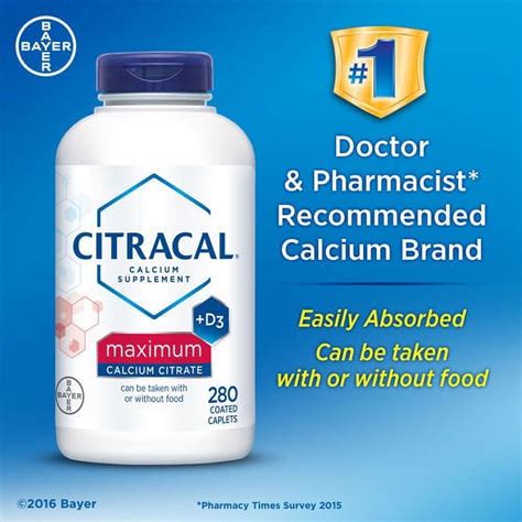 Citracal Maximum Calcium Citrate D3 280 Caplets 630mg Easily Absorbed Gentle On Digestive