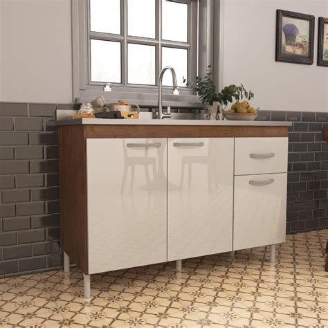 Balcao Cozinha Sem Tampo - Balcão de Cozinha para Pia de 120cm Sem Tampo Suiça Fidelitá 3 Portas 1 ...