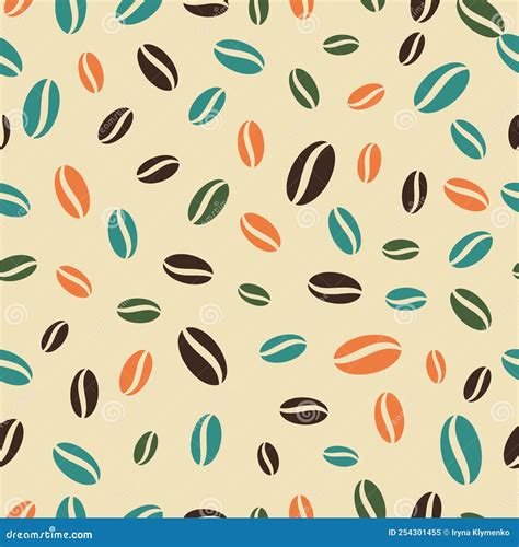 Coffee Beans Seamless Pattern Coffee Background In Retro Color Stock