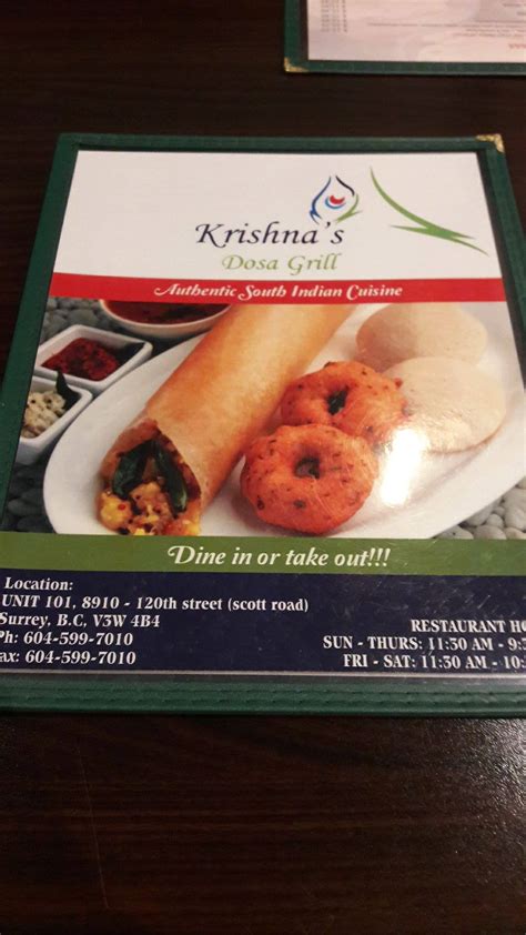 Menu at Krishna's Dosa Grill restaurant, Surrey