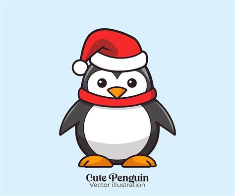 Premium Vector Cute Penguin Vector With Santa Hat A Christmas Character