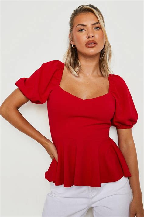 Sweetheart Neck Puff Sleeve Peplum Top In 2022 Womens Peplum Tops