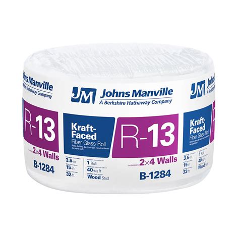 Johns Manville R 13 Kraft Faced Fiberglass Insulation Roll 15 In X 32 Ft B1284 The Home Depot