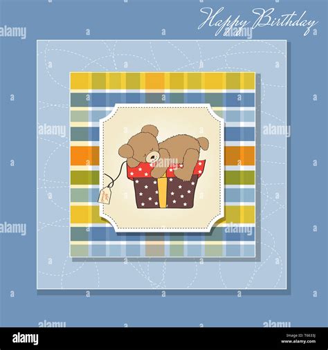 birthday greeting card with teddy bear and big gift box Stock Photo - Alamy