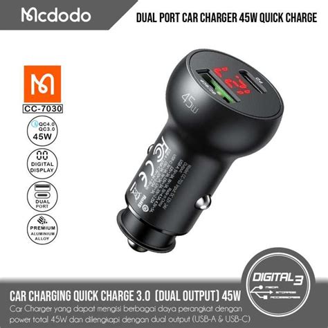 Jual MCDODO CC 7030 Car Charger Mobil 45W Dual Port USB A Type C PD