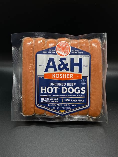 A And H All Beef Reduced Fat And Sodium Kosher Hot Dogs 12 Oz Abeles