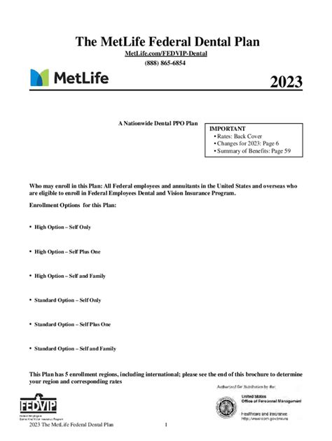 Fillable Online The Metlife Federal Dental Plan The Metlife