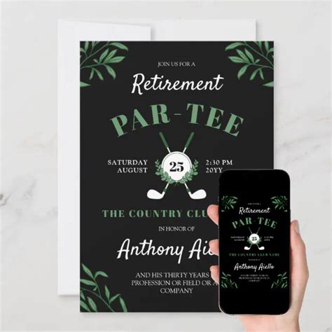 Black Greenery Golf Themed Retirement Party Invitation Zazzle