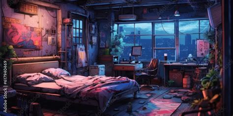 bedroom during night anime style background Stock Illustration | Adobe Stock