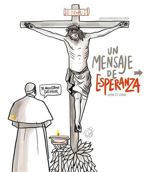 A Cartoon Drawing Of Jesus On The Cross With A Man Standing In Front Of Him