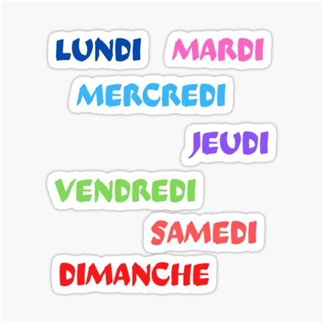 "french days of the week -days of the week" Sticker for Sale by ...