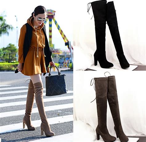 Women Stretch Faux Suede Slim Thigh High Boots Sexy Fashion Over The Knee Boots High Heels Woman