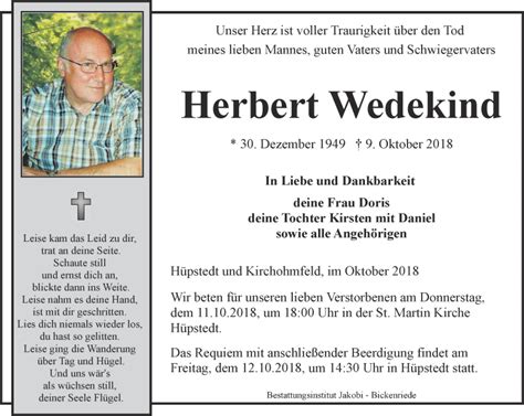 Traueranzeigen Von Herbert Wedekind Trauer In Thueringen De