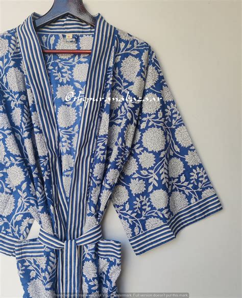 100 Cotton Kimono Robes Pure Cotton Kimono Block Print Etsy