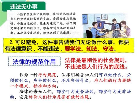 初中政治 道德与法治人教部编版八年级上册第二单元 遵守社会规则第五课 做守法的公民法不可违课文内容课件ppt 教习网课件下载