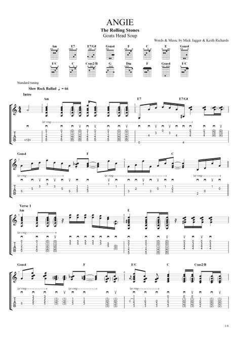 Tablature Angie De The Rolling Stones Guitar Pro Guitare Par Play Guitar Hits Mysongbook