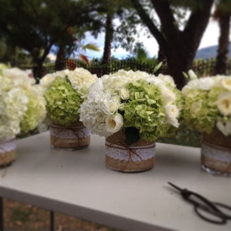 Green And White Centerpieces Hydrangea Centerpiece Lace Centerpieces