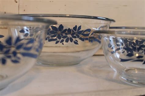 Vintage Pyrex Mixing Bowl Set Of Clear Glass With Blue