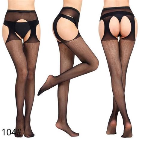 Bas mis bas Lingerie Sexy pour femmes bas érotiques maille entrejambe ouvert culotte en