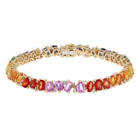 Multicolored Mixed Shape Sapphire And Diamond Tennis Bracelet In Yellow Gold 675 Borsheims