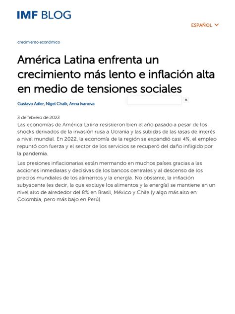 América Latina Enfrenta Un Crecimiento Más Lento E Inflación Alta En