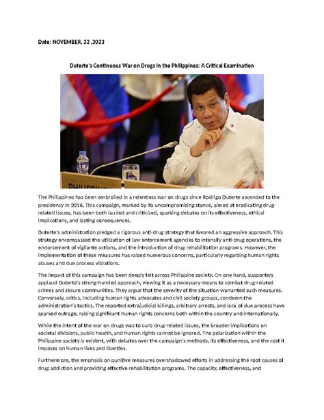 Nstp Research Date November Duterte S Continuous War On Drugs