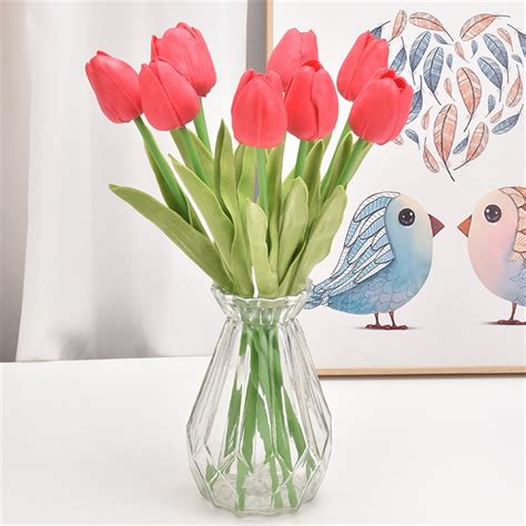 Multicolor Tulips Artificial Flowers Faux Tulip Stems Real Feel PU