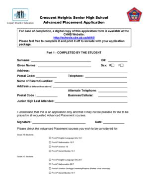 Fillable Online Advanced Placement BApplicationb Fax Email Print