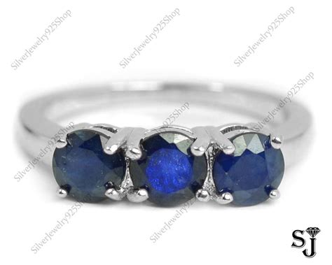 Nat Rlicher Saphir Ring Er Sterling Silber Drei Stein Ring Blauer