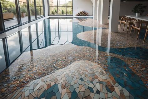 Interior Of A Hotel Lobby With Marble Floor And Colorful Wall Tiles Ai