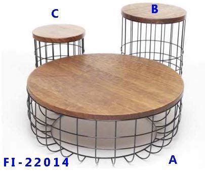 Black Metal And Wood Round Coffee Table For Restaurant Office Hotel