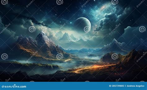 Fantasy World Landscape On An Extrasolar Alien Planet Futuristic Sci