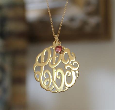 Gold Monogram Necklace with Birthstone - Be Monogrammed