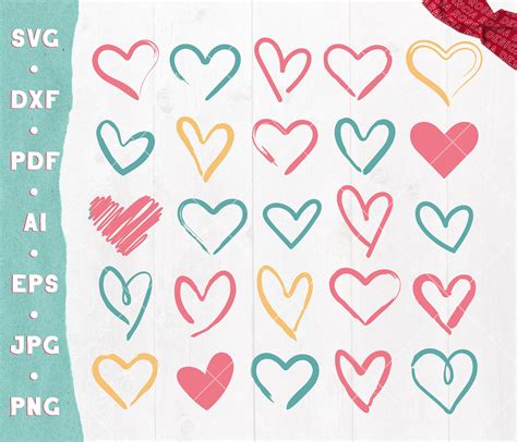 Heart Svg Bundle Hand Drawn Doodle Heart Svg Dxf Png Eps Grunge