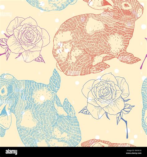 Vector Seamless Pattern With Rabbits And Roses Stock Vector Image Art