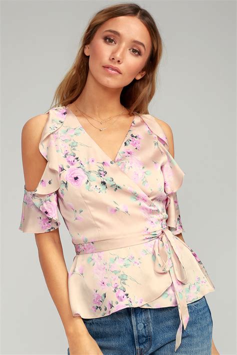Chic Nude Floral Print Top Cold Shoulder Top OTS Top Lulus