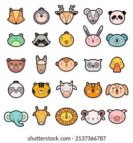 Set Stickers Cute Wild Animals Faces Stock Vector (Royalty Free ...