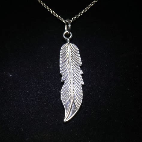 Silver Feather Pendant Necklace Rocks Metals