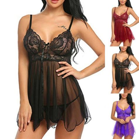 Cheap S Xl Sexy Women Lace Babydoll Lingerie Nightdress See Through