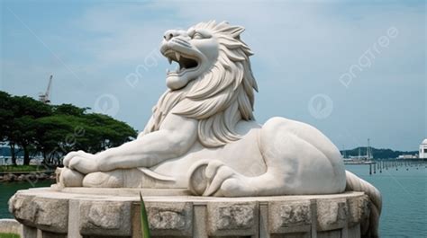 Patung Kepala Singa Di Singapura Di Taman Singa Merlion Lucu Di Pulau