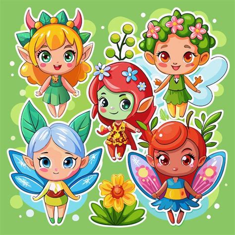 Cute Cartoon Fairies With Wings And Flowers Premium AI Generated Vector