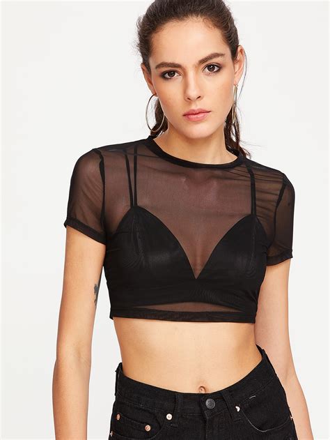 Crop Sheer Mesh Top Shein Sheinside