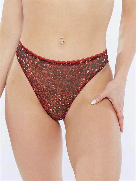 Mesh Crotchless High Leg Bikini In Multi Red Savage X Fenty