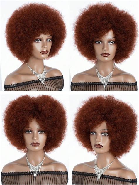 Perucas Afro Cabelo Humano Castanho Avermelhado Afro Kinky Curly Wigf